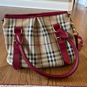 Maroon with Burberry print handbag